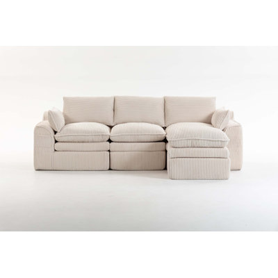 L-Shaped Corduroy Cloud Sofa with Modular Design \u0026 No Assembly