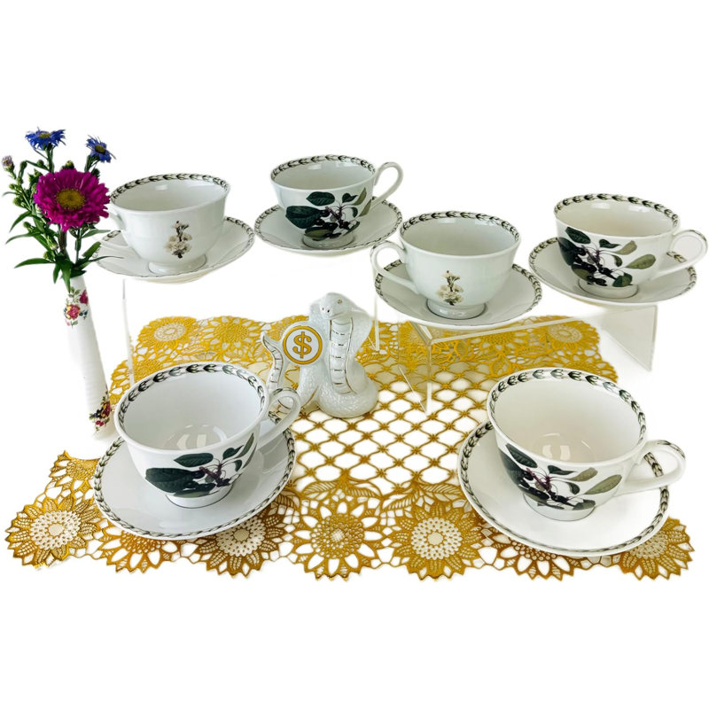 Victoria Bella, ensemble de 6 tasses à café en porcelaine tendre et soucoupes dans le motif de fruits Hookers, cerise