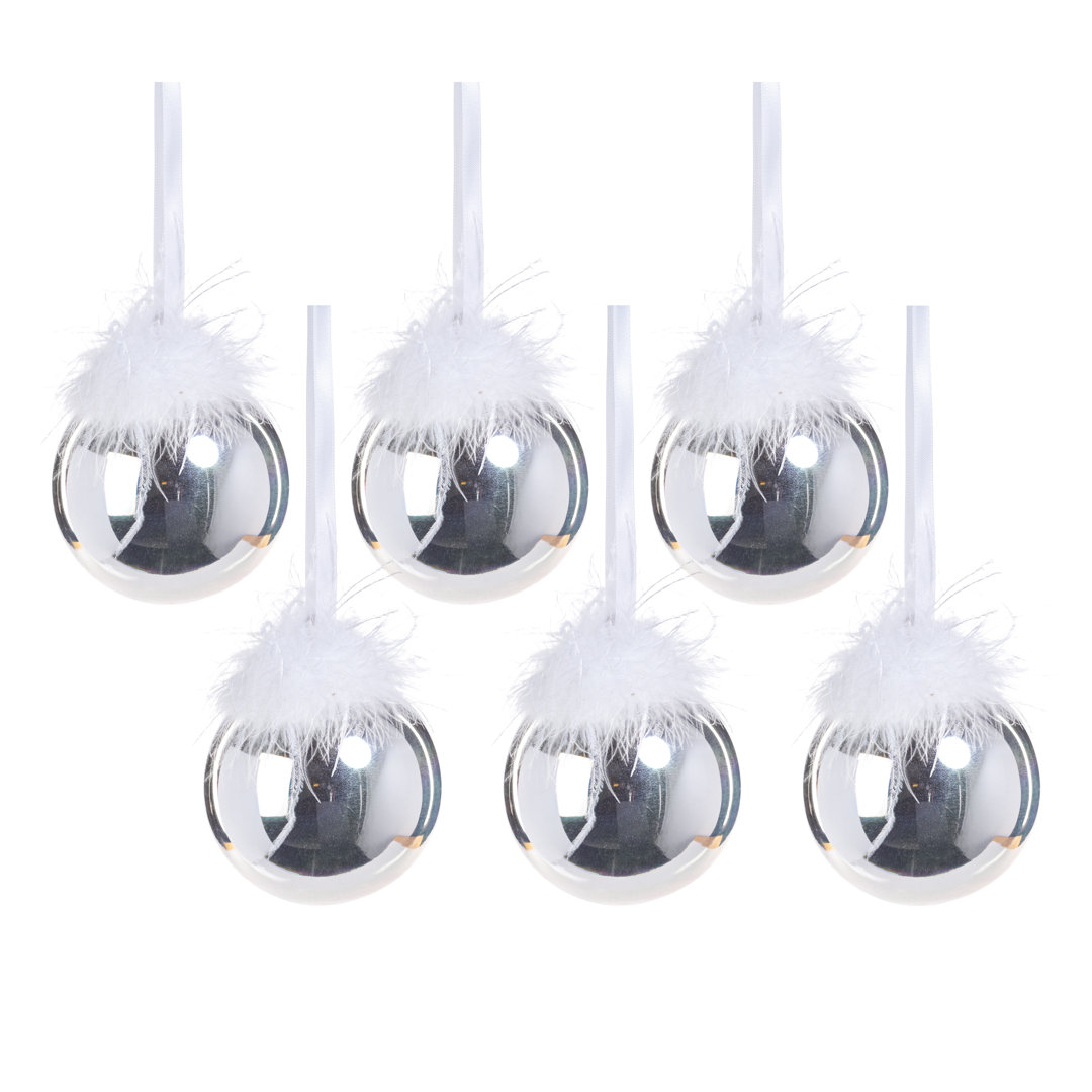 6-Piece Set Luster Glass Ball Ornaments with Feather Design Everly Quinn 