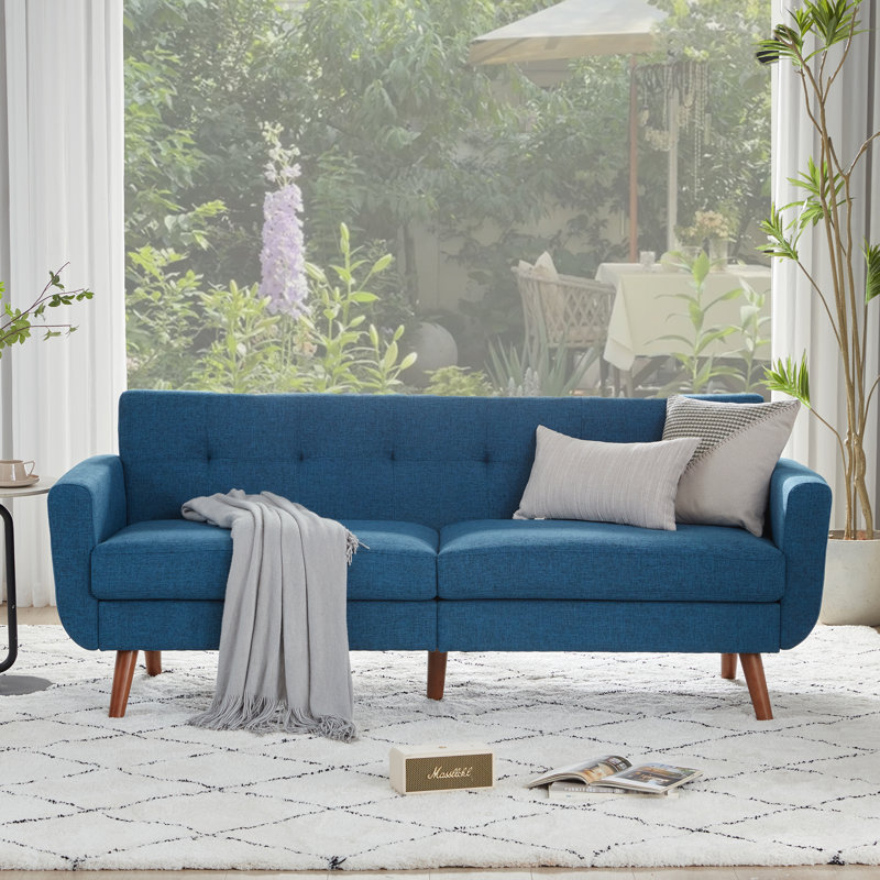 77.2" W Linen Sofa Couch, Mid Century Modern Decor Loveseat Couches For Living Room, Button Tufted Upholstered Small Couch For Bedroom