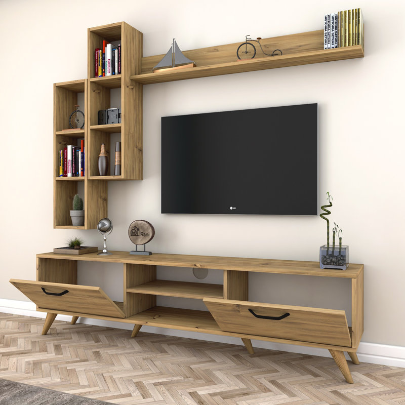 Husnu Entertainment Center for TVs up to 55", Oak, 1 TV Stands, 1 Middle Shelf and 1 Wall Shelf