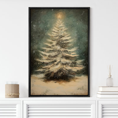 Reproduction d'art sur toile rétro, pin vert de Noël, neige, hiver, vacances