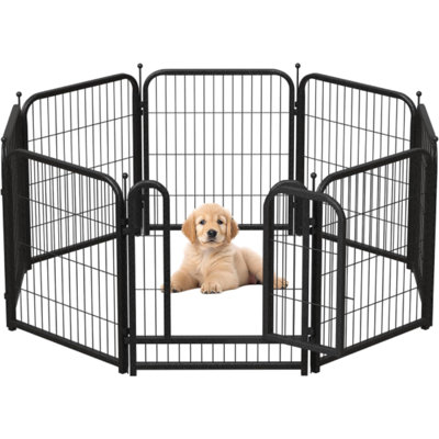 Petorldog 32" Metal Wire Dog Playpen, 8 Panels, Heavy Duty Kennel Crate, Ideal for Outdoor Camping & Indoor Use (Black-Silver)