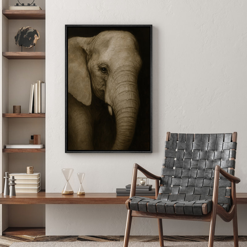 «Vintage Elephant Portrait Farmhouse Decor», reproduction d'art sur toile encadrée, Noir, H 24 po x l 16 po