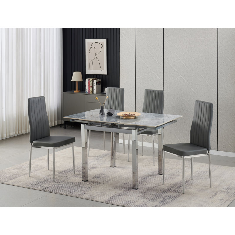 Piccolo Grey Sintered Stone Dining Table + 4  Monza Chairs , Grey