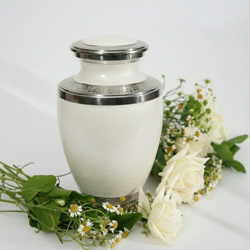 Urne décorative argentée, Blanc