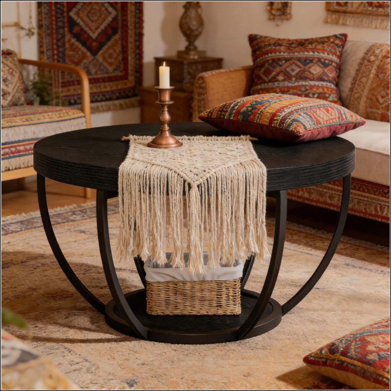 Table basse ronde à 2 niveaux, Noir