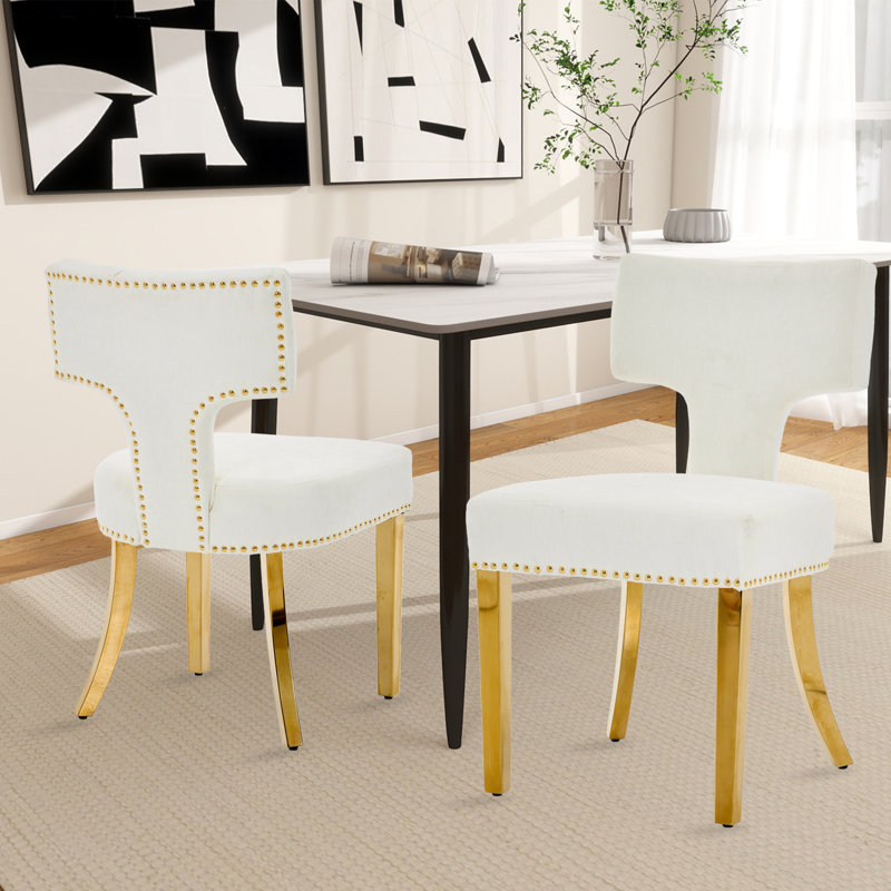 Ensemble de 2 chaises d'appoint rembourrées Modern, Beige, Doré