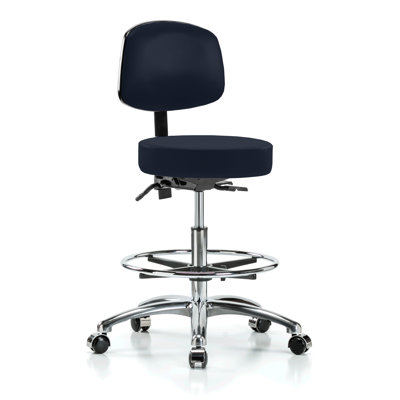 PERCH Chrome Walter Height Adjustable Doctor's Stool with Back and Foot Ring | Medium Bench Height 21-28.5"