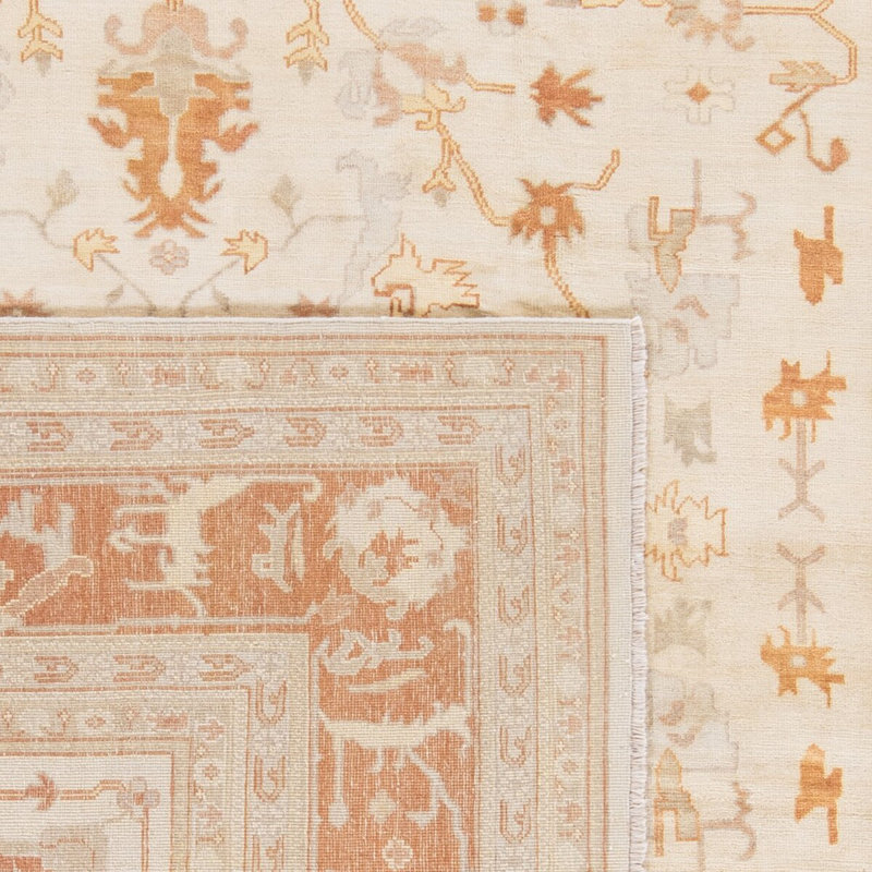 Hand-Knotted Ivory and Rust Wool 4' x 6' Area Rug