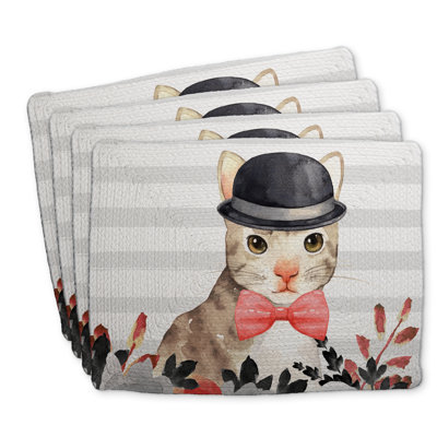 Cat Detective Braided Polyester Placemats Set of 4 - Home Decor