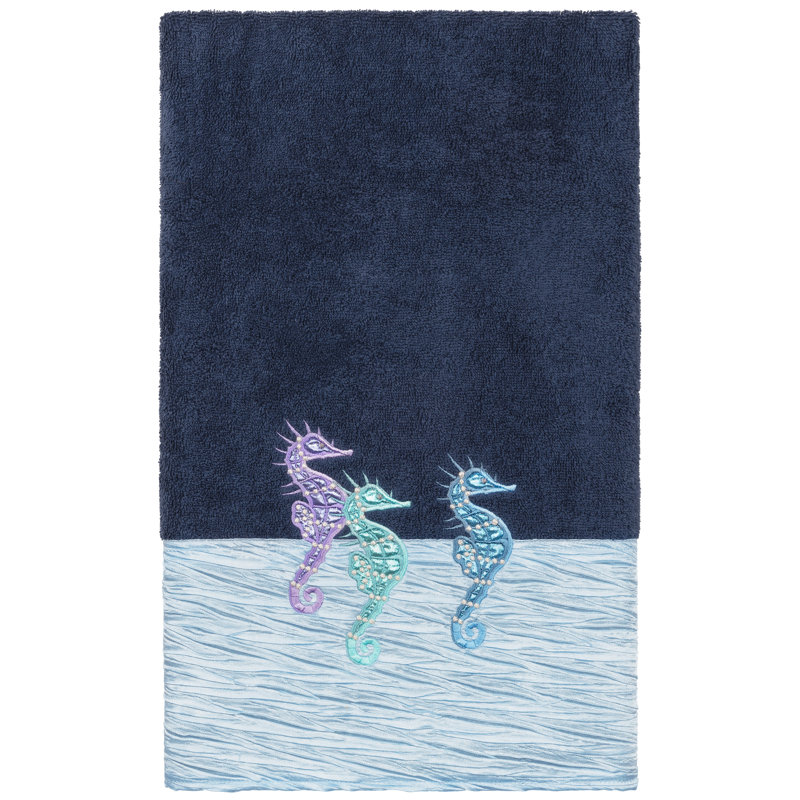 Ensemble de serviettes en coton Sofia, Bleu minuit, Ensemble 3 serviettes de bain