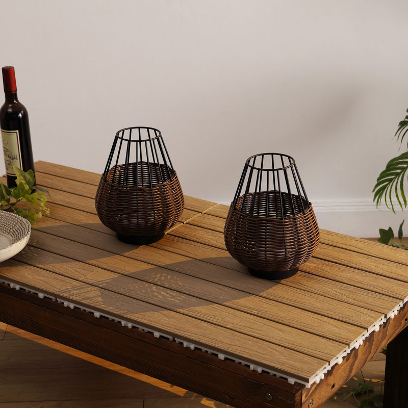 Elian 10" Modern Rustic Decorative Indoor/Outdoor Faux Wicker Rechargeable/Cordless Dimmable Integrated LED Table Lamp