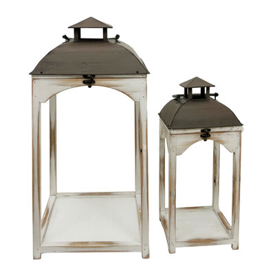 Ensemble de 2 lanternes en bois blanc cassé de 23,5 po