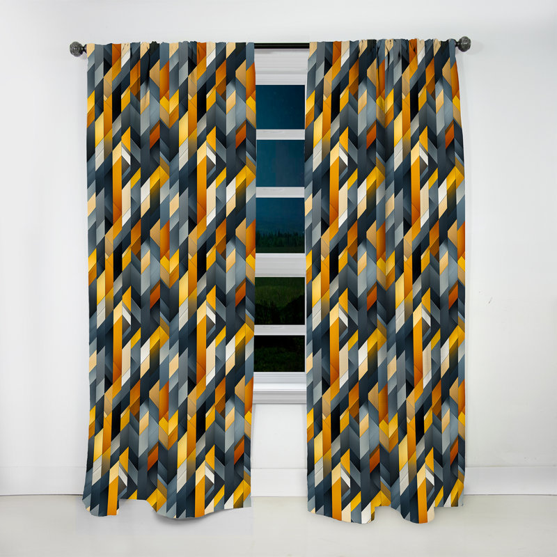 Motif géométrique industriel gris et jaune - Rideau obscurcissant géométrique abstrait - 1 panneau, L 52 po x L 63 po