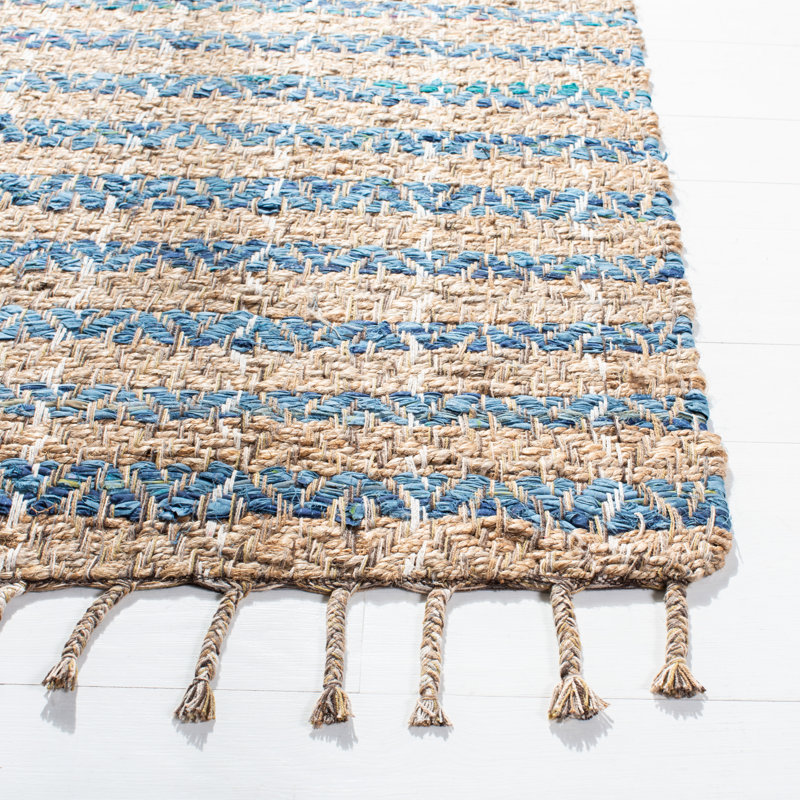 Handwoven Blue and Natural Jute Striped 3' x 5' Area Rug