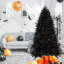 Arbre de Noël noir de 7 pi avec 450 lumières DEL blanches, arbre artificiel en PE + PVC à 1916 pointes pour décoration d'Halloween et des Fêtes, structure à charnières avec support en métal stable-507618832-507618837
