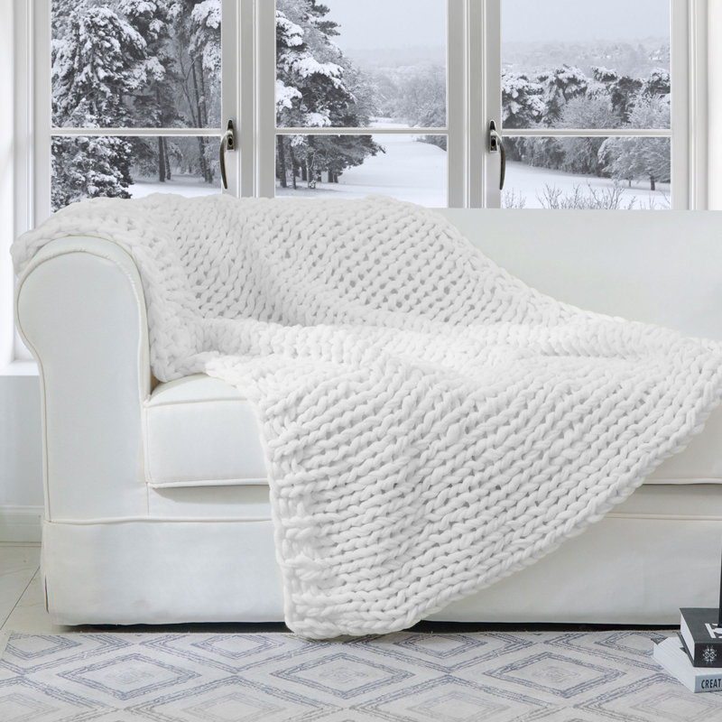 Chunky Knit Throw Blanket, White