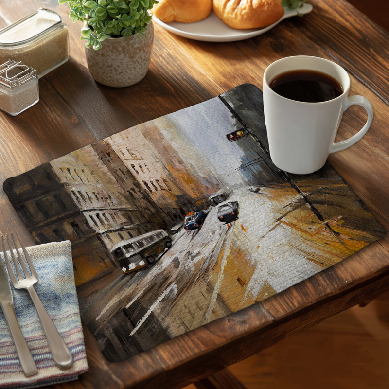 Ensemble de 4 napperons en polyester tressé Abstract City Street