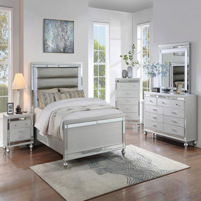 Glam Style 1pc Dresser Snake Skin Design Glass Panel Gourd Legs Silver Finish Bedroom Furniture