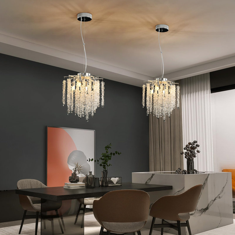 12" Silver Branch Chandelier with Octagon Bead Crystals, Modern Round, G9 Base, Excludes Bulb