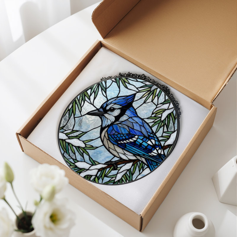 Panneau de vitrail en verre coloré 7,8 "H Jay, H 7,8 po x l 7,8 po