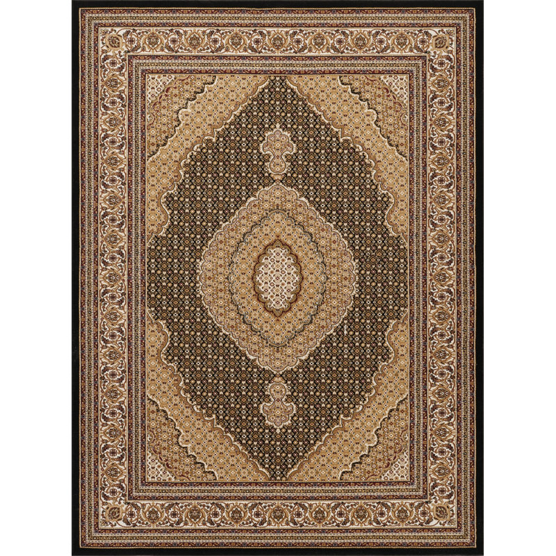 Manchester GC_HER5003 Black 2 Ft. 7 In. X 9 Ft. 10 In. Area Rug, Black/Ivory/Gold, Runner 2'7" x 9'10"