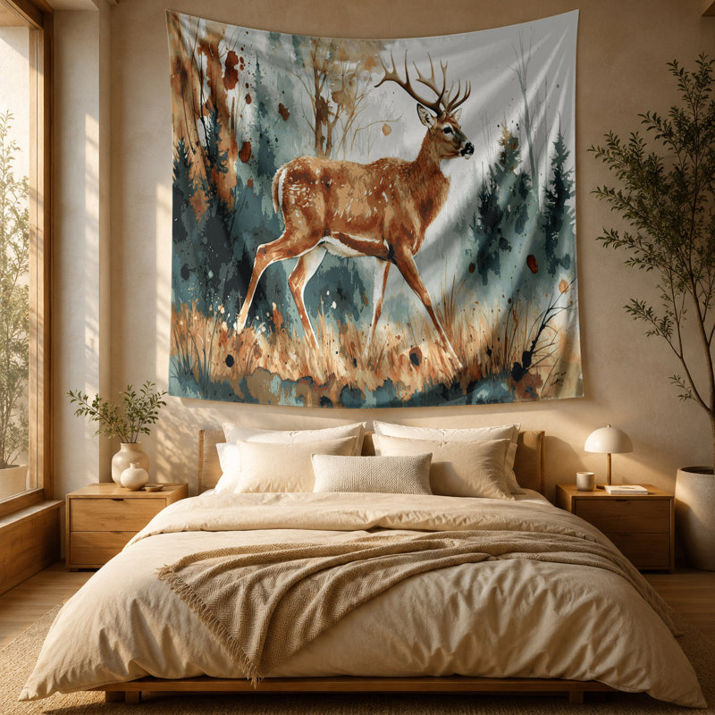 Wildlife White tailed Deer Wall Tapestry, 88 po x 104 po