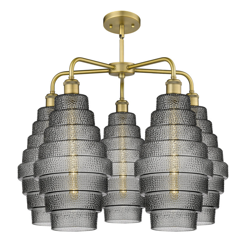 Lustre unique à 5 lumières Bedrie, Fumée, Laiton brossé