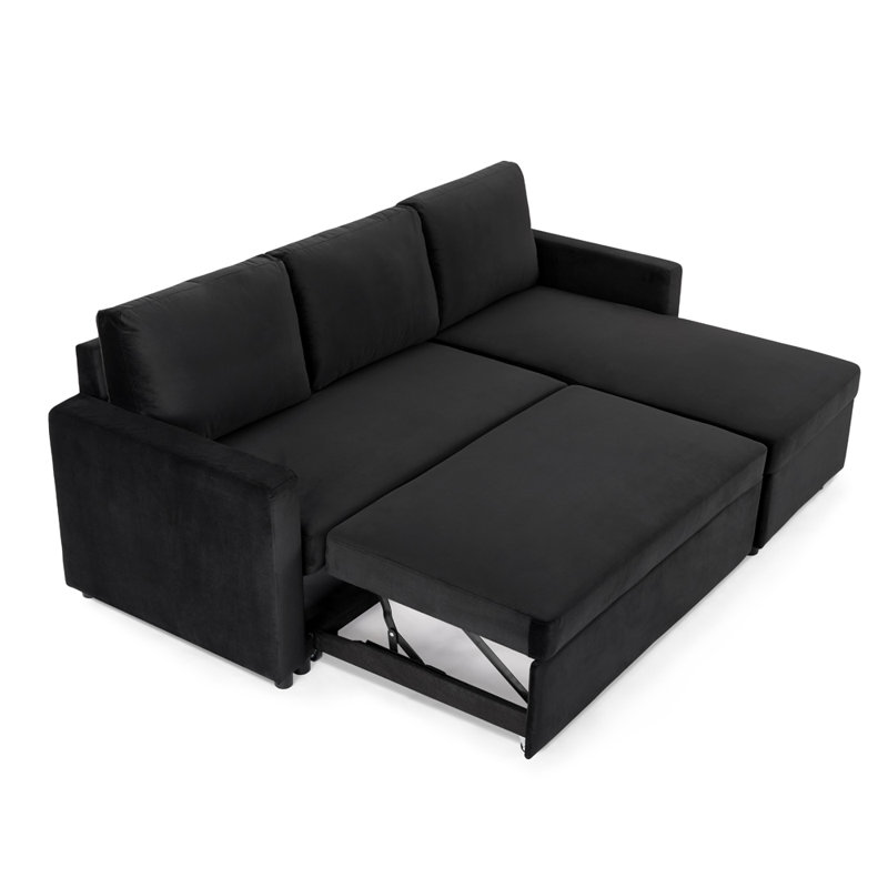 Tannum 3 Seater Velvet Sofa Bed, Black