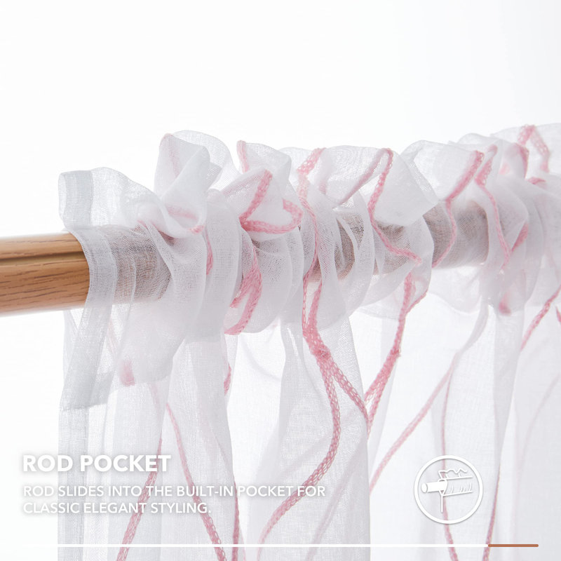 Bravar Sheer Curtain Pair, Pink, 45" W x 52" L