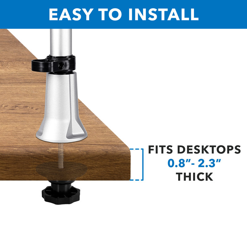 Silver Adjustable Single Monitor Desk Mount with Grommet Clamp