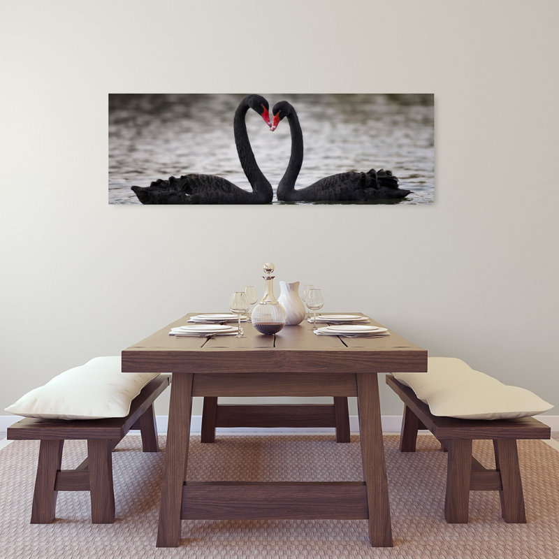 Art mural romantique, cygnes noirs romantiques, H 16 po x l 48 po