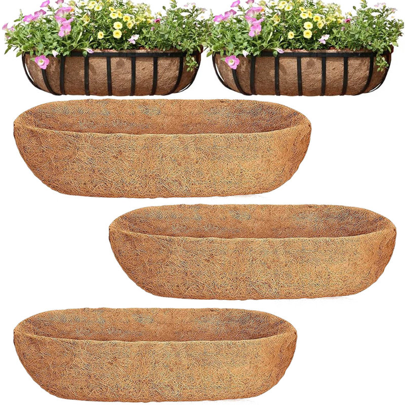 3Pcs Trough Coco Liners For Planters Coconut Coir Planter Liner Replacement for Window Box Hanging Trough Basket For Garden Fence Flower Vegetable
