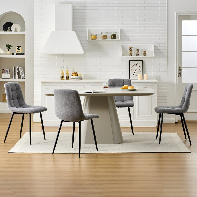 50cm H Upholstered Metal Side Chair, 4, Lightgrey, Chenille