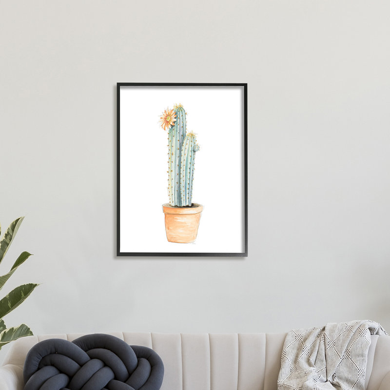 Cactus en fleurs dans des tons de sud-ouest minimalistes - peinture, H 30 po x l 24 po x l 1,5 po