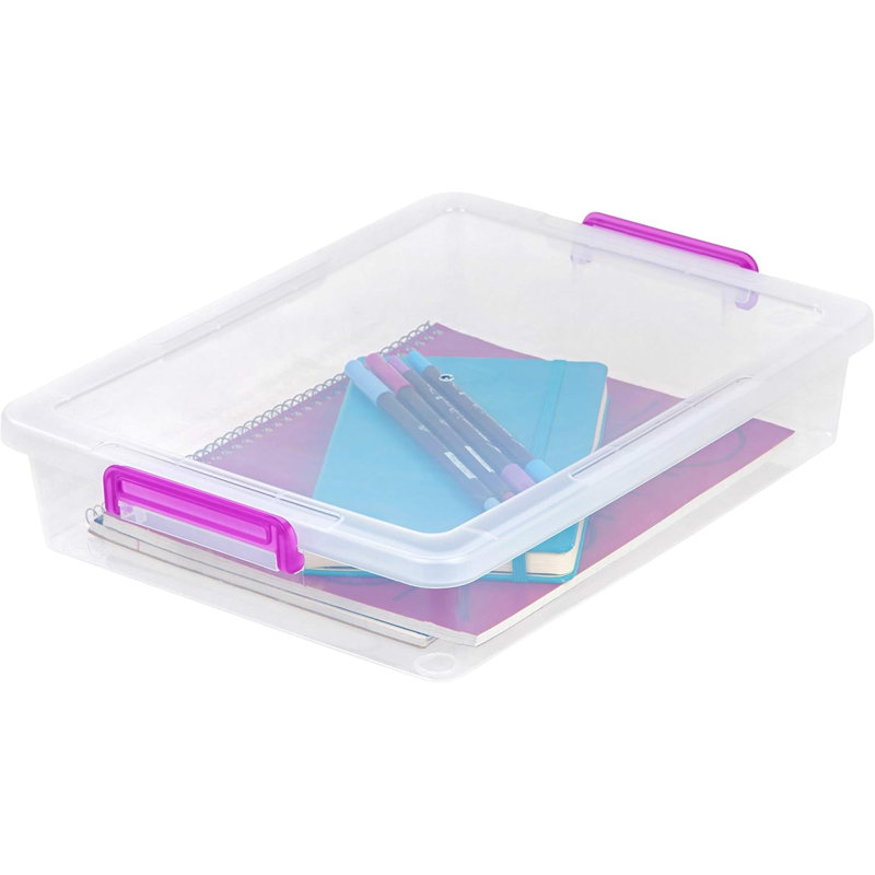 Plastic Storage Bins With Lids 6 Qt. Craft Organizers And Storage, Art Supply Storage Organizer, Arts And Crafts Organizer, Stackable And Secure Latch, Clear/Violet - 6 Pack