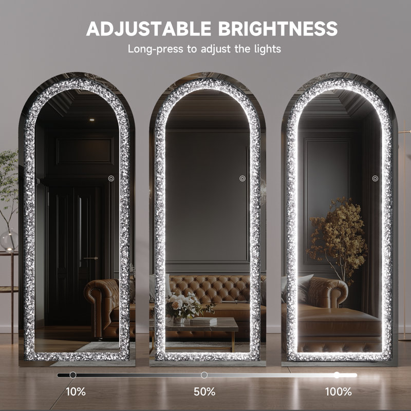 LED Crystal-Encrusted Full-Length Mirror, Wall Mounted or Leaning Floor Mirror, 3-Year Warranty, 71" x 24"