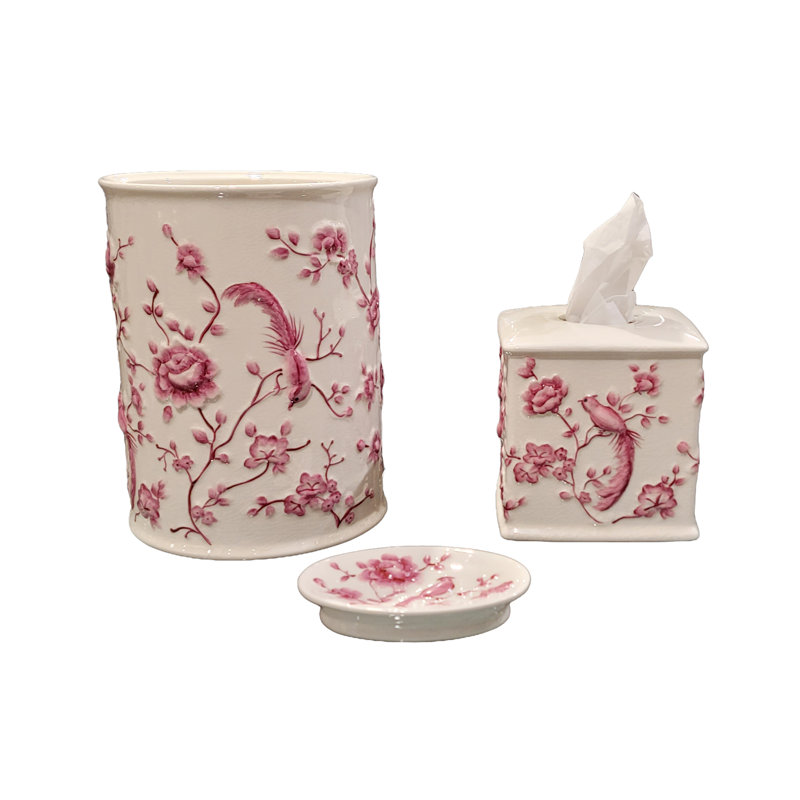 Bathroom Accessory Set, Pink/White