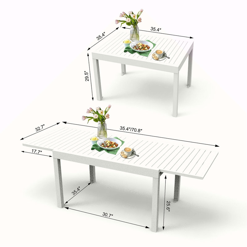 Table de salle à manger extensible en aluminium pour terrasse extensible 35 po à 71 po, Blanc