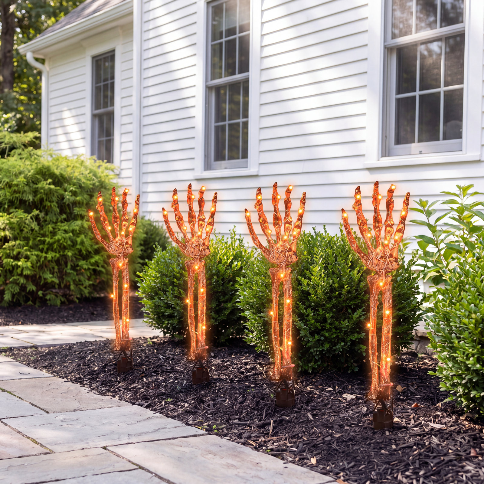 Halloween Decorations Outdoor,Solar 4 Pack Light Up Skeleton Arm Decorations,120 LED Purple & Orange Lights With 8 Modes,Halloween Skeleton Arm String Lights For Porches Yards Gardens Lawn
