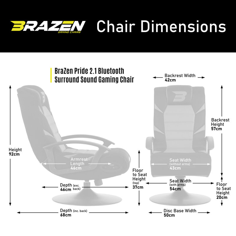 BraZen Pride 2.1 Bluetooth Surround Sound Gaming Chair - Pledger, Black/Blue