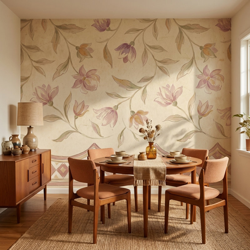 Papier peint texturé parchemin vieilli, motif floral vintage., 200"x120", Non-Woven Nonpasted