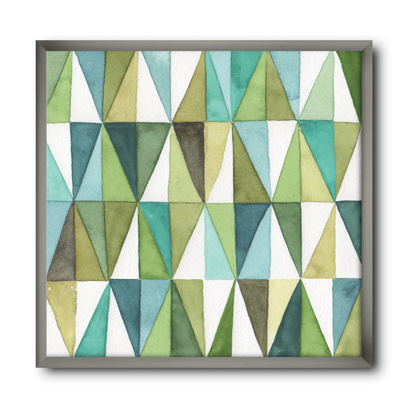 Cadre photo « geometric green triangle iii », reproduction d’art sur toile, H 16 po x l 16 po x P 1 po, Cadre argenté