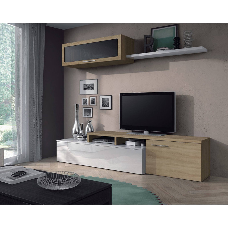 Bayles Storage Wall Chino, TV Stand For Living Room, Reversible Composition, Corner Lounge Set, White/Brown