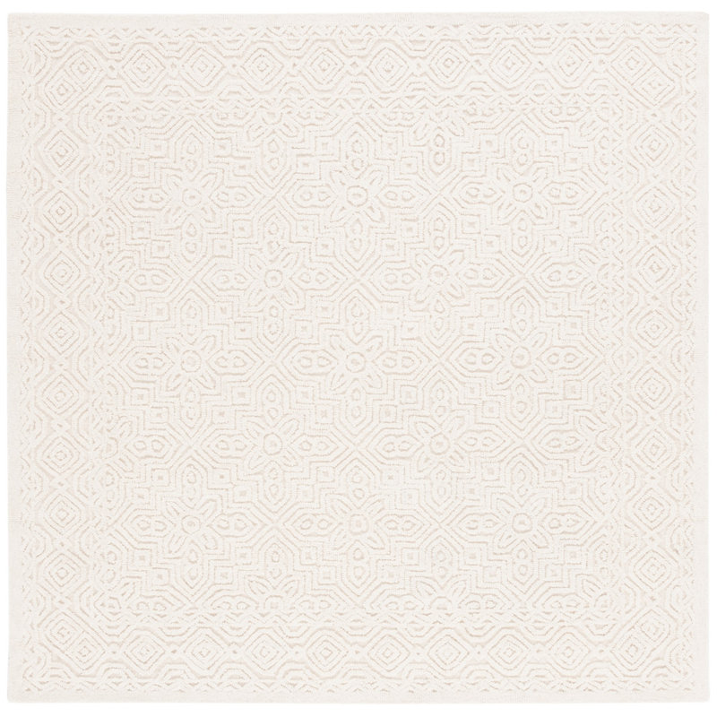 Jellisa Hand Tufted Wool/Cotton Geometric Rug in Ivory, Square 6'