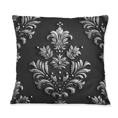 Coussin lombaire damassé noir, argent et glamour