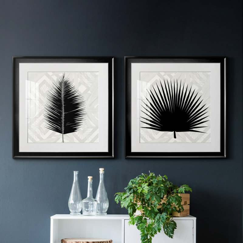 Feuille Exotique I - ensemble de 2 impressions, Papier encadré noir, Blanc, H 17,5 po x l 35 po x P 1,5 po