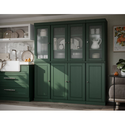 Vaisselier 100% bois massif 65 "avec portes en verre givré massif, 2 tiroirs et tablettes réglables