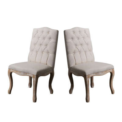2 chaises de salle à manger beiges - revêtement lisse, style collection moderne, dossier, bois patiné